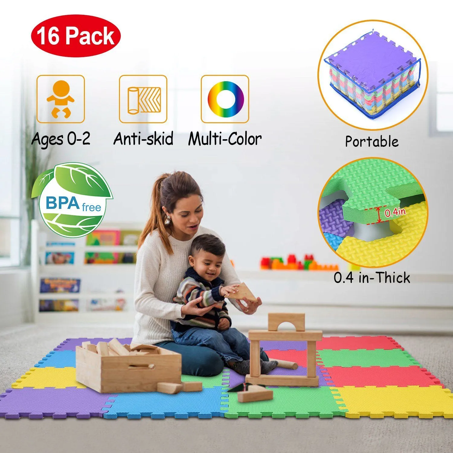 16-Pieces: Kids Puzzle Exercise Play Mat