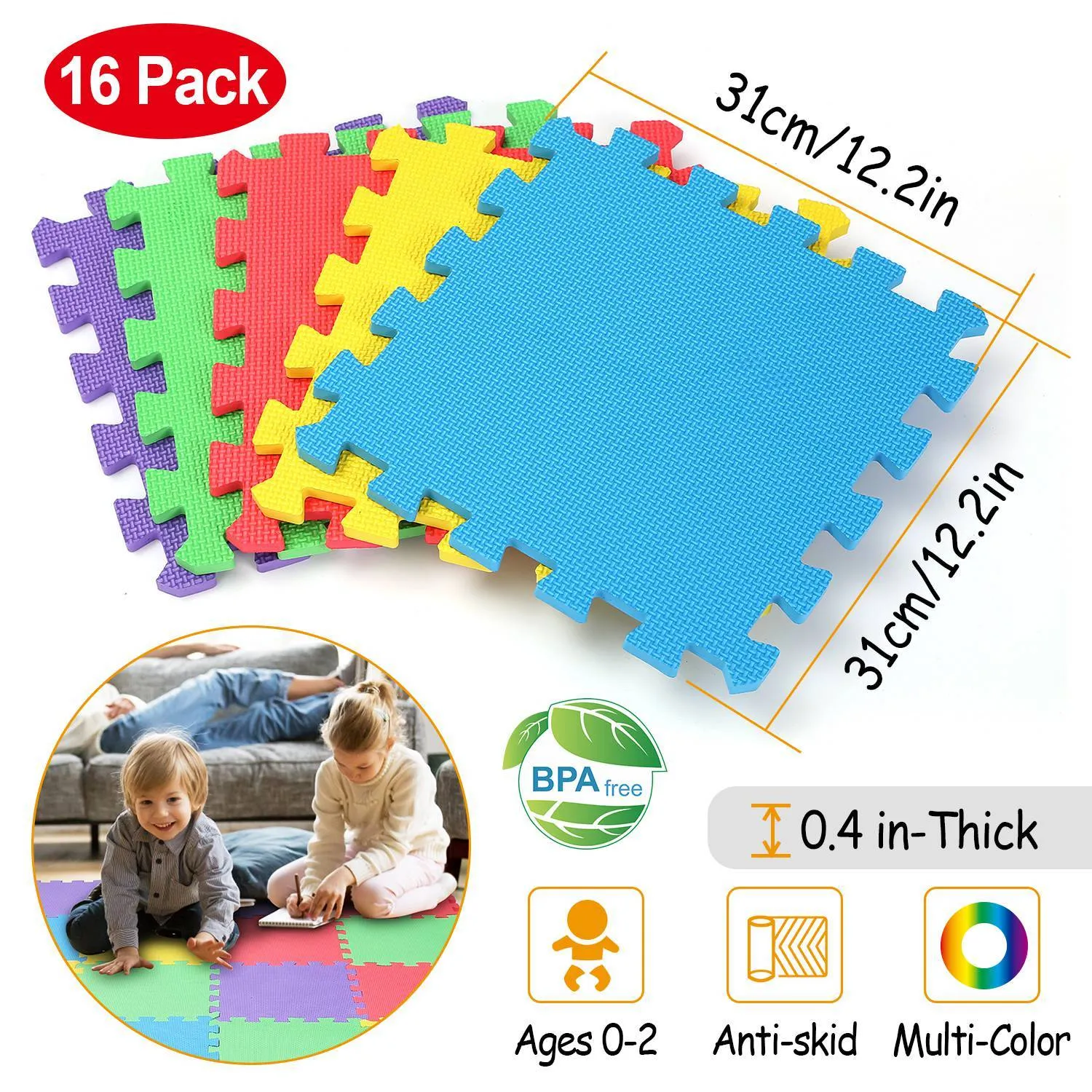 16-Pieces: Kids Puzzle Exercise Play Mat