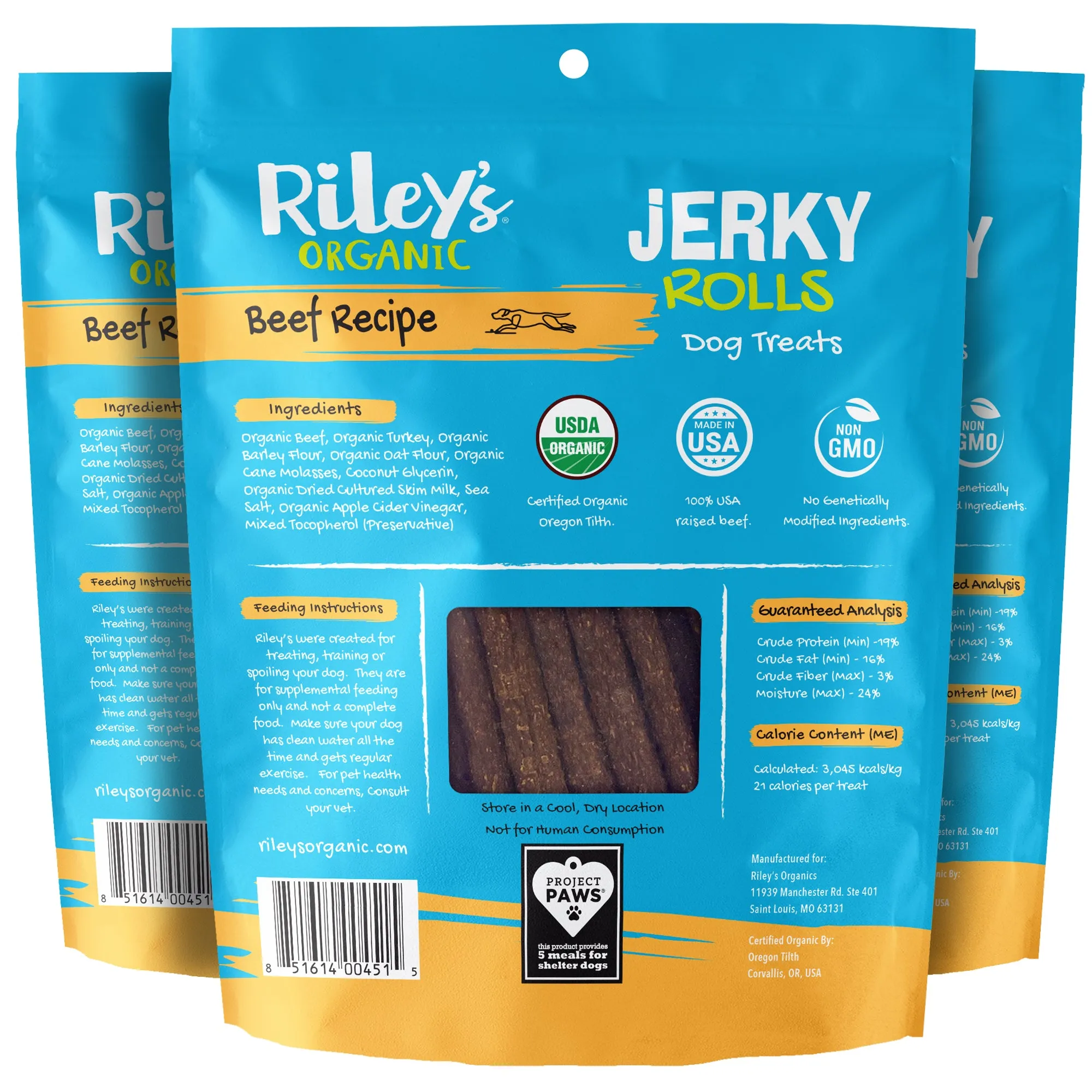 3-Pack 5oz Organic Beef Jerky Rolls