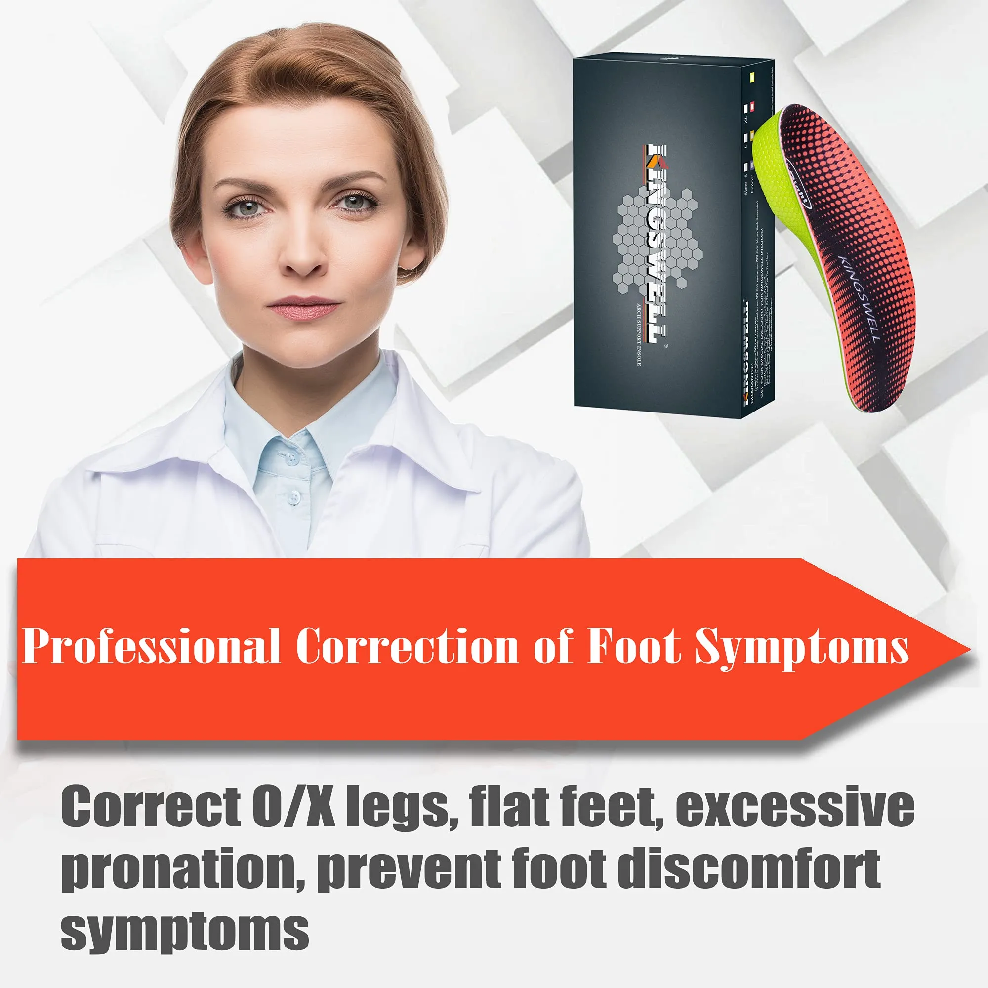 3/4 High Arch Support Insoles for Men/Women, Plantar Fasciitis Insoles, Orthotic Flat Feet, Over-Pronation | Relief Plantar Fasciitis, Heel Pain(Orange, XL:Men 9-11/Women 10-12) Orange