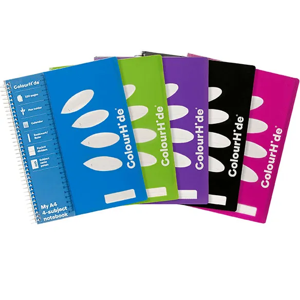 5 Pack Colourhide 4-Subject Notebook 320 Page A4 Assorted Colours