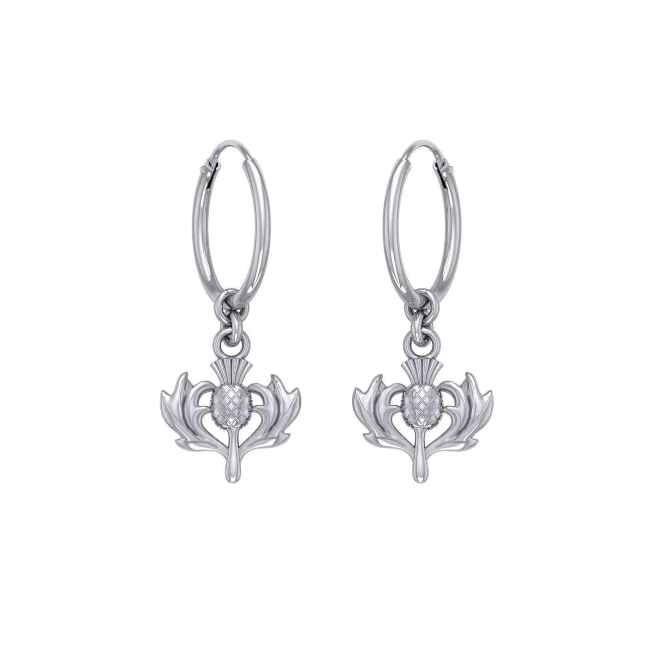 A beautiful glory of Scotland ~ Sterling Silver Jewelry Scottish Thistle Hoop Earrings TER2090