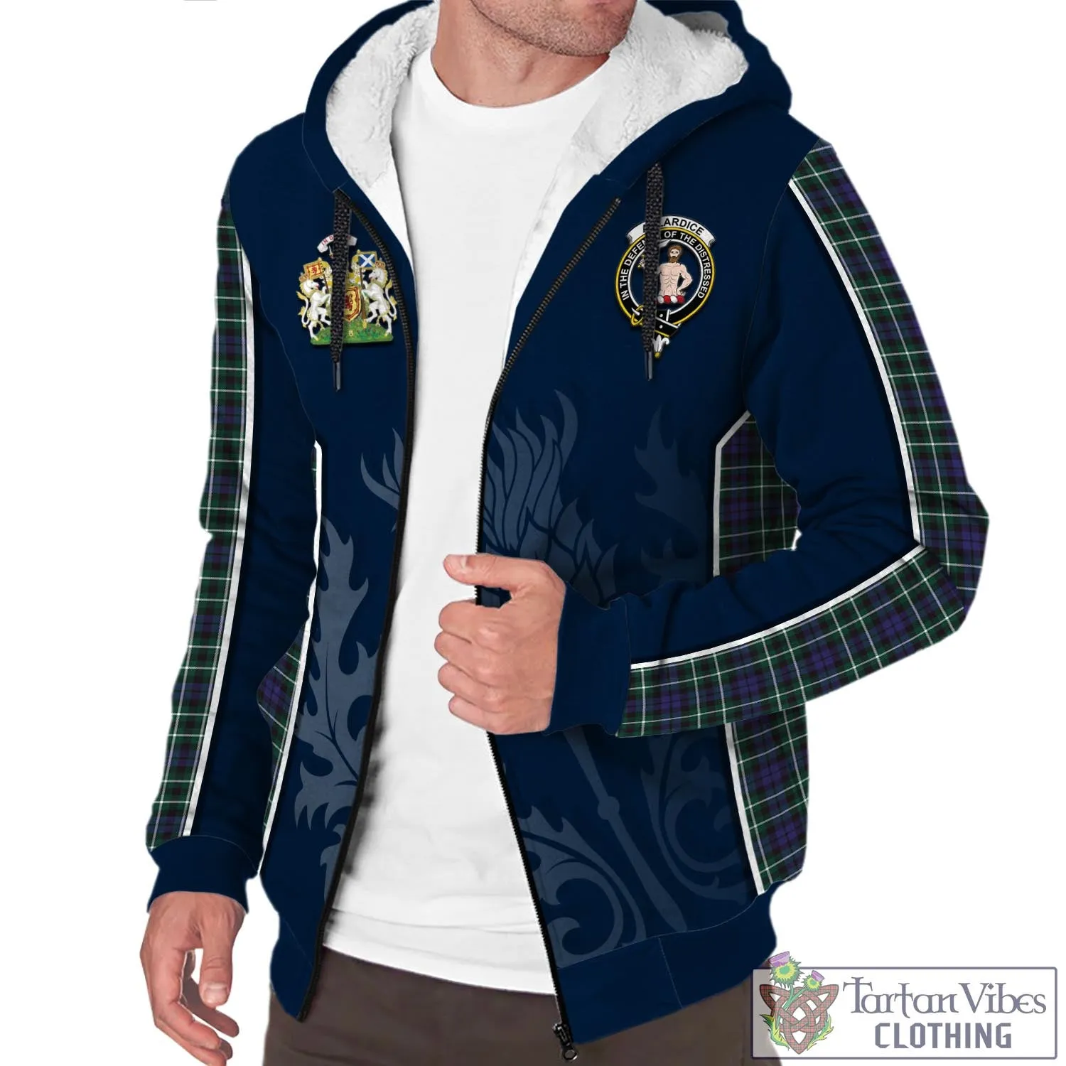 Allardice Tartan Sherpa Hoodie with Family Crest and Scottish Thistle Vibes Sport Style