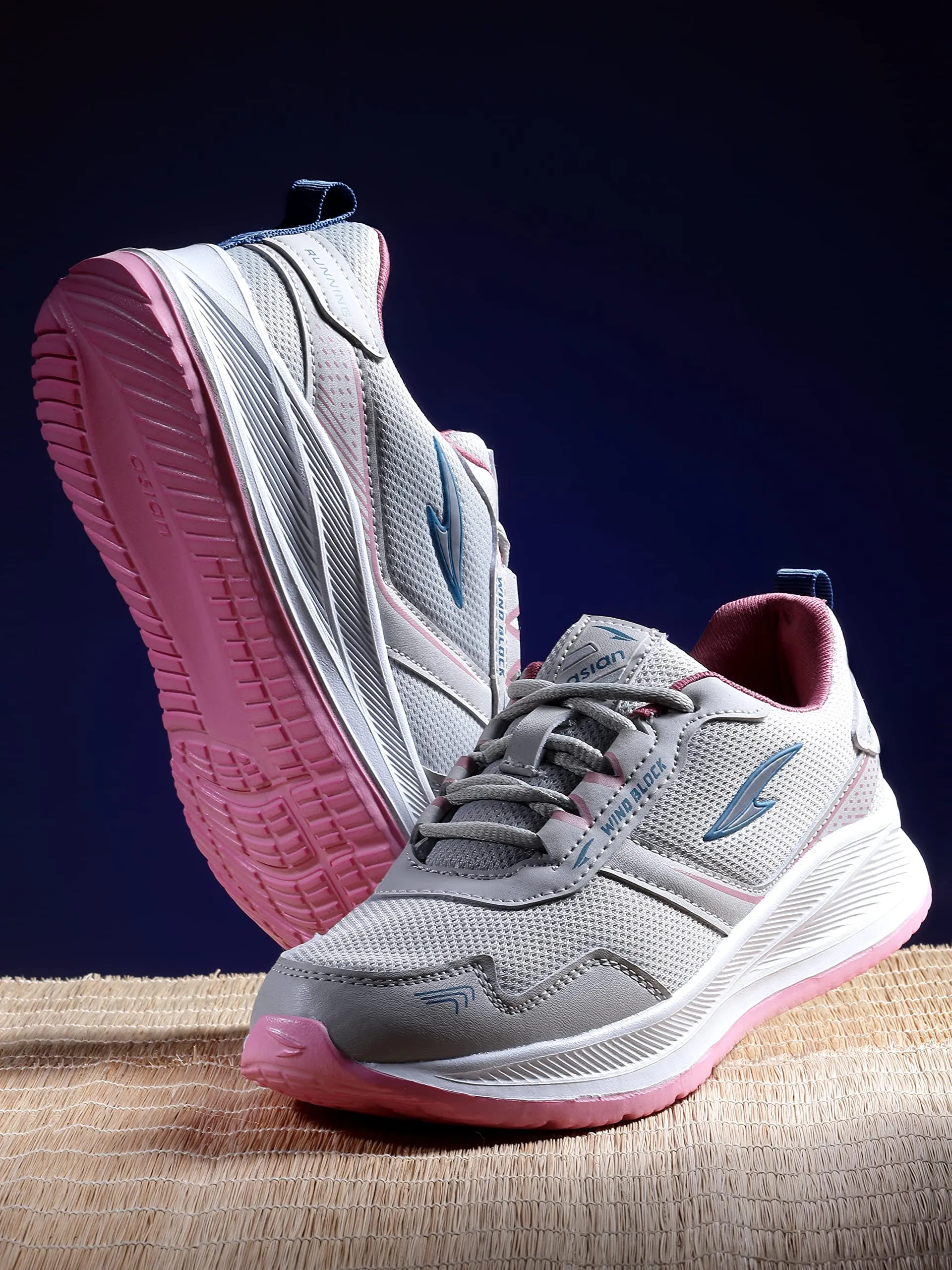 ASIAN Women's Cute Sports Running Shoes,Walking, Gym Casual Sneaker Lace-Up Shoes For Girl's Light Grey Pink 4 UK