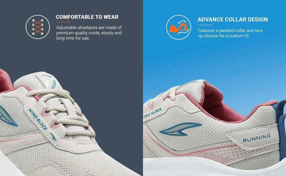 ASIAN Women's Cute Sports Running Shoes,Walking, Gym Casual Sneaker Lace-Up Shoes For Girl's Light Grey Pink 4 UK