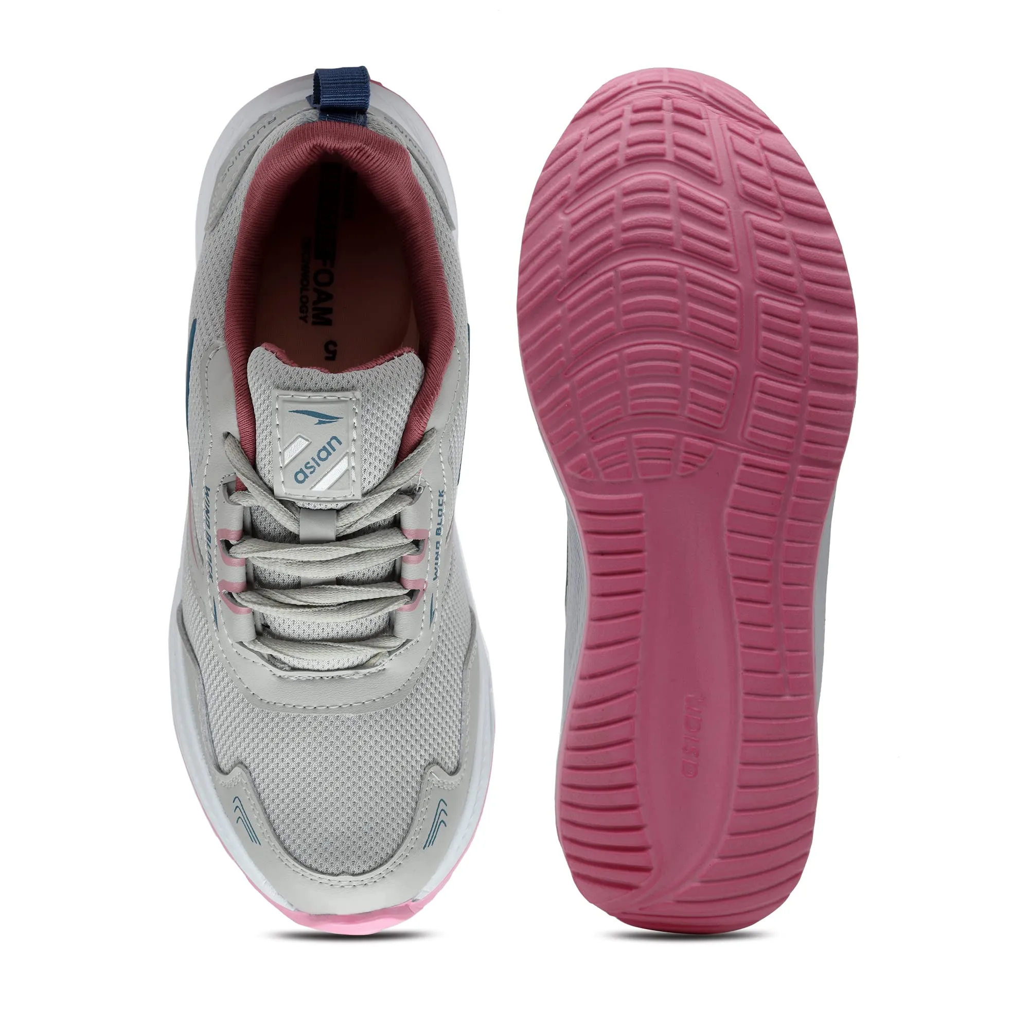 ASIAN Women's Cute Sports Running Shoes,Walking, Gym Casual Sneaker Lace-Up Shoes For Girl's Light Grey Pink 4 UK