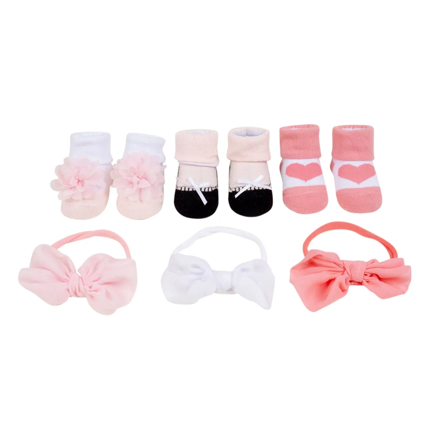 Baby Moo Daddy's Heart Infant Girl 6-Piece Gift Hairband And Socks Set - Pink