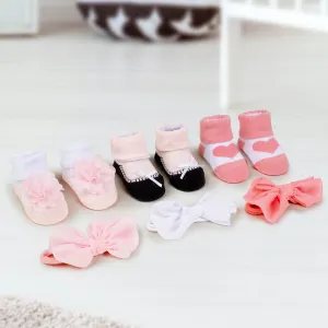 Baby Moo Daddy's Heart Infant Girl 6-Piece Gift Hairband And Socks Set - Pink