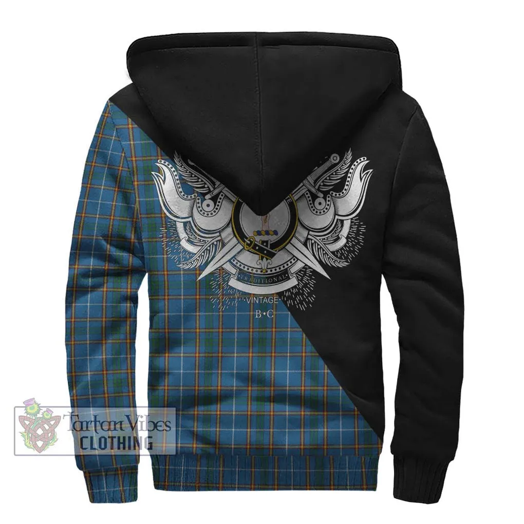 Bain Tartan Sherpa Hoodie with Family Crest and Military Logo Style