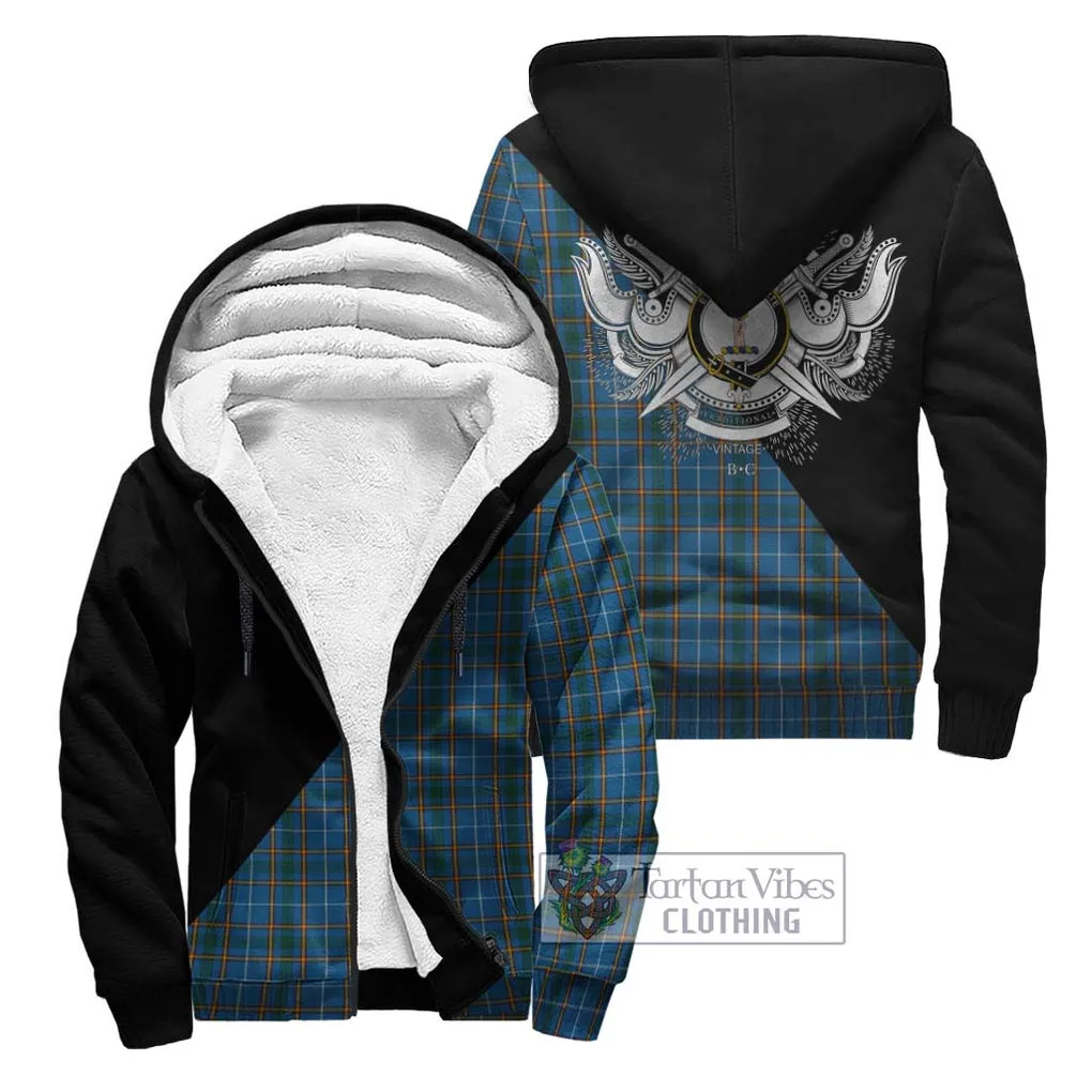 Bain Tartan Sherpa Hoodie with Family Crest and Military Logo Style