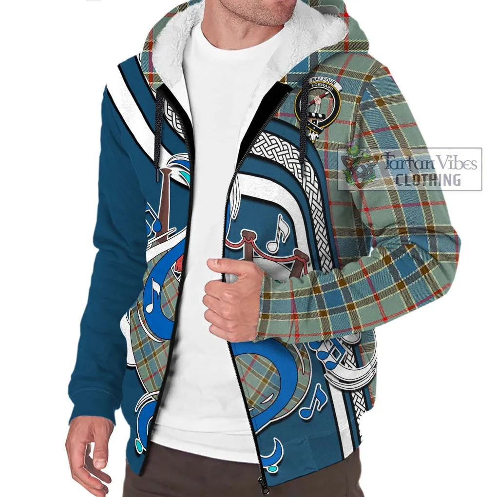 Balfour Blue Tartan Sherpa Hoodie with Epic Bagpipe Style