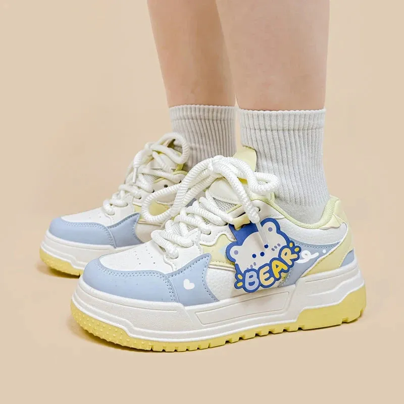 Beary Bright Chunky Casual White Sneakers - Women's