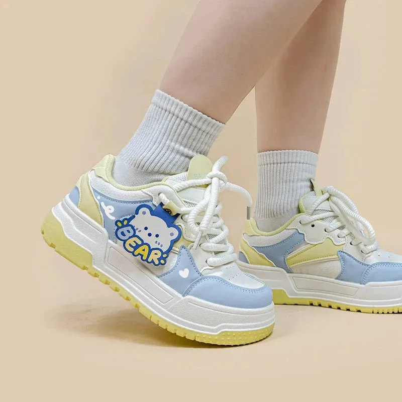 Beary Bright Chunky Casual White Sneakers - Women's