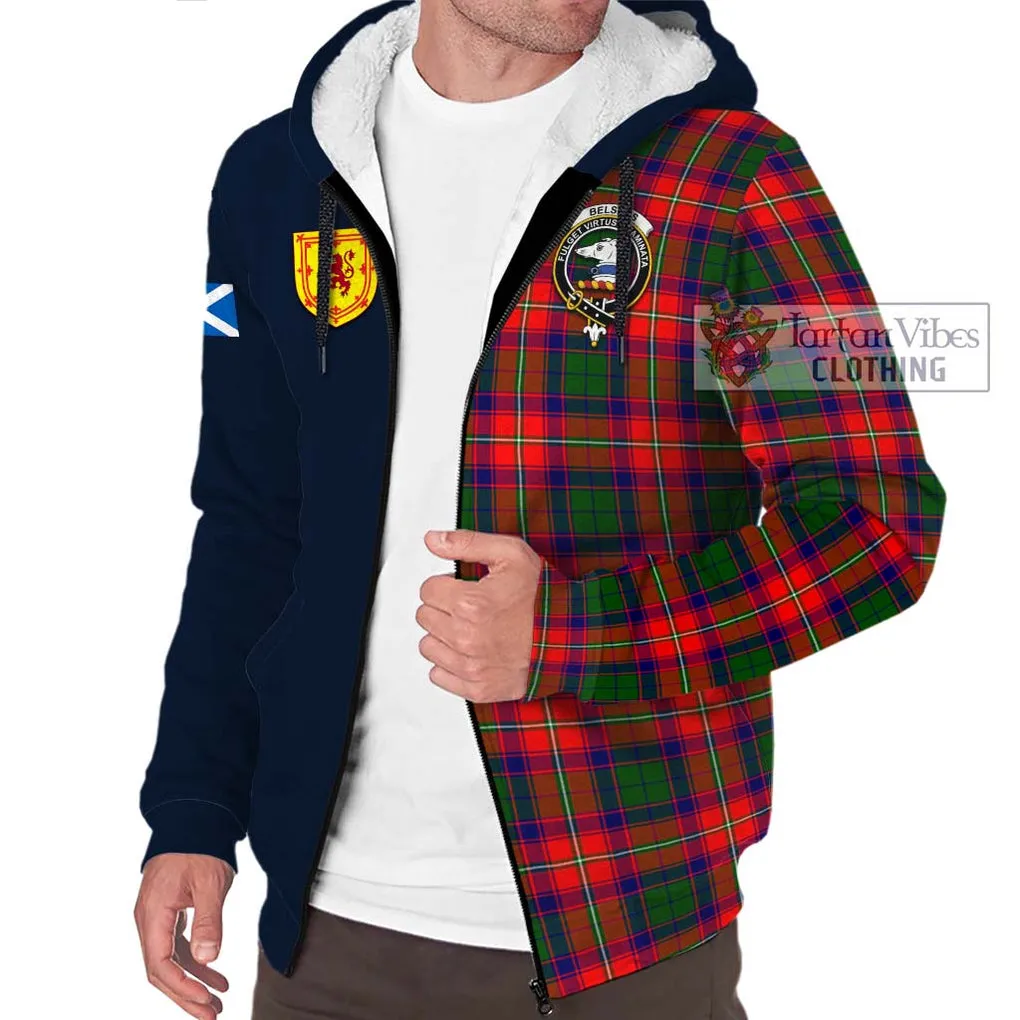 Belshes Tartan Sherpa Hoodie Alba with Scottish Lion Royal Arm Half Style