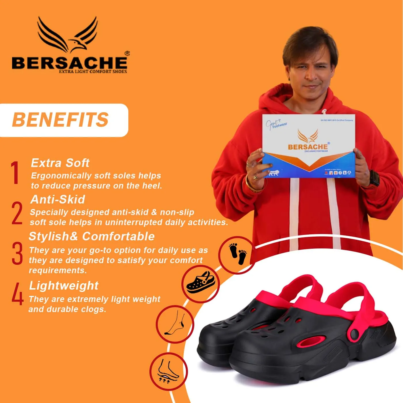 Bersache Extra Soft Classic Casual with  Regular wear with Ultra Soft & Flexibility Technology Clogs for Men's & Boy's 6032-Red