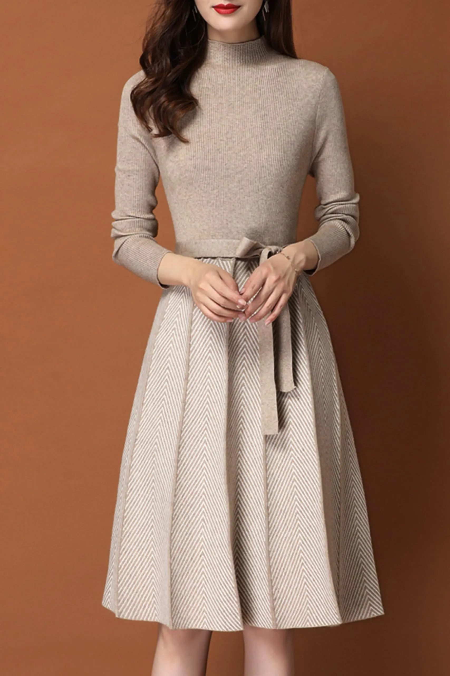 BK-Elegant Knit Pullover Midi Dress