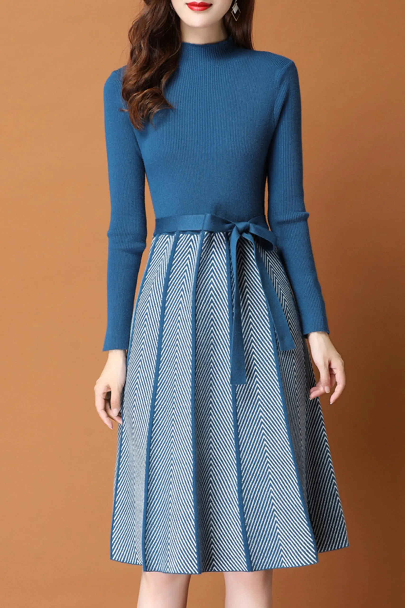 BK-Elegant Knit Pullover Midi Dress