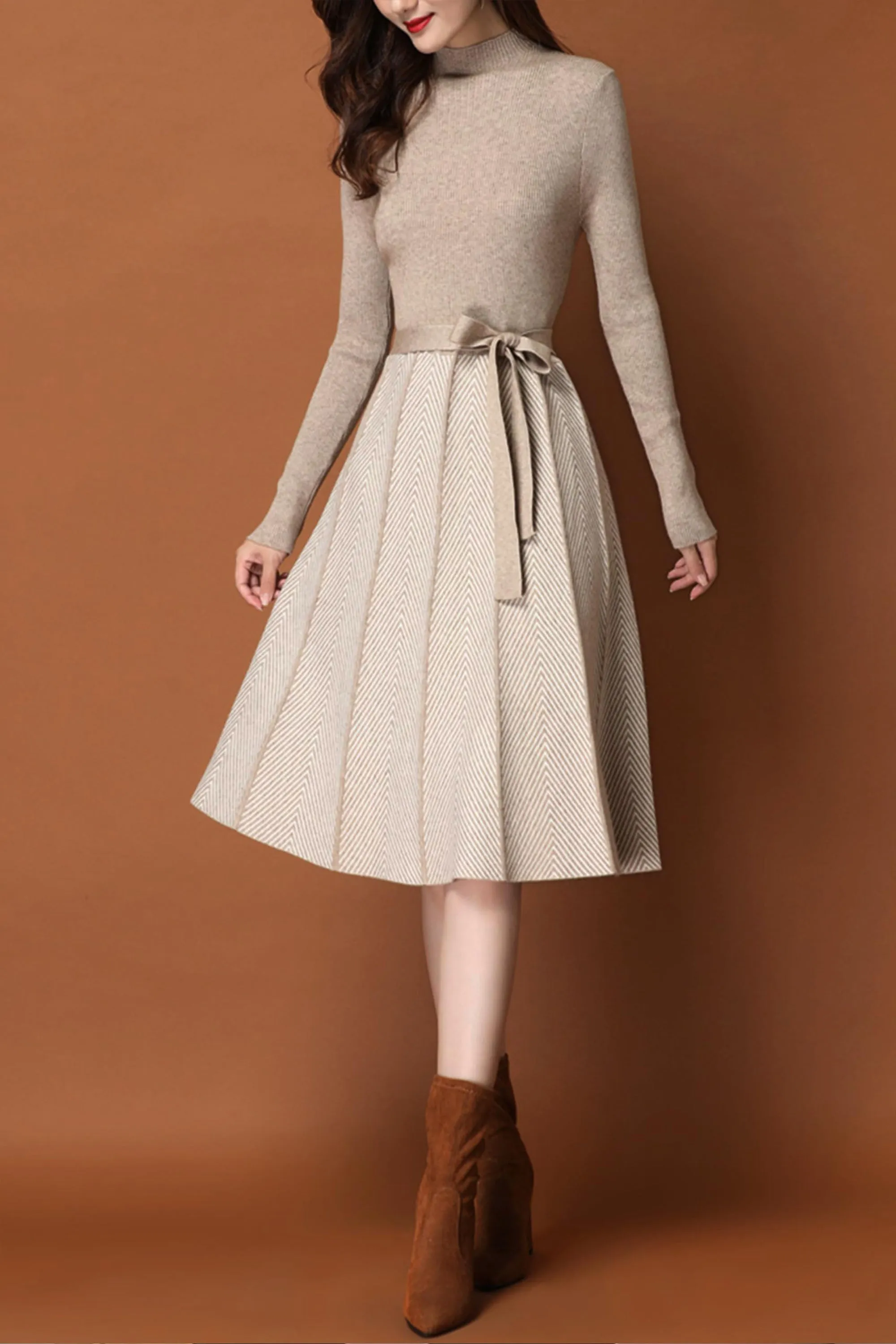 BK-Elegant Knit Pullover Midi Dress