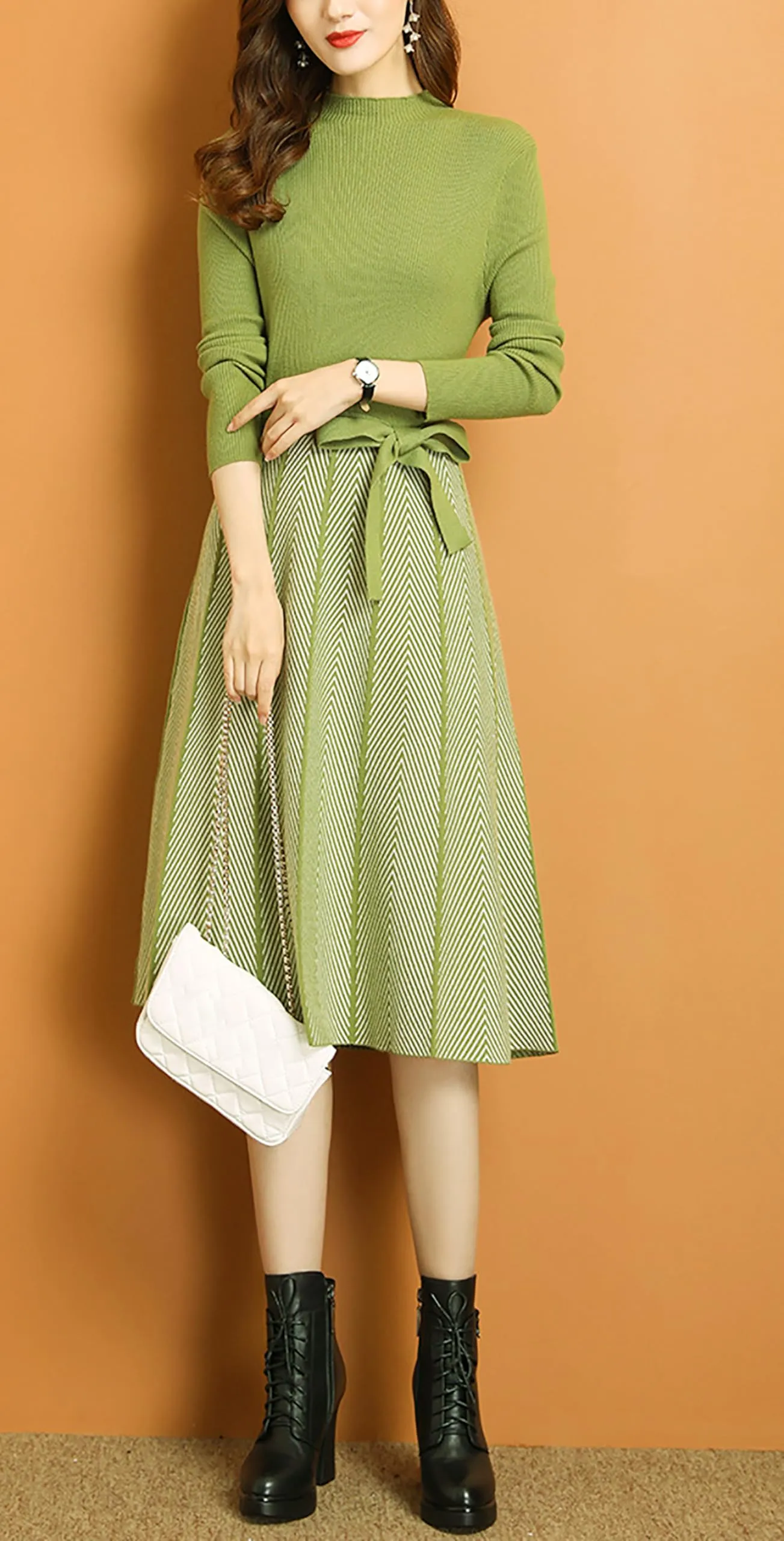 BK-Elegant Knit Pullover Midi Dress