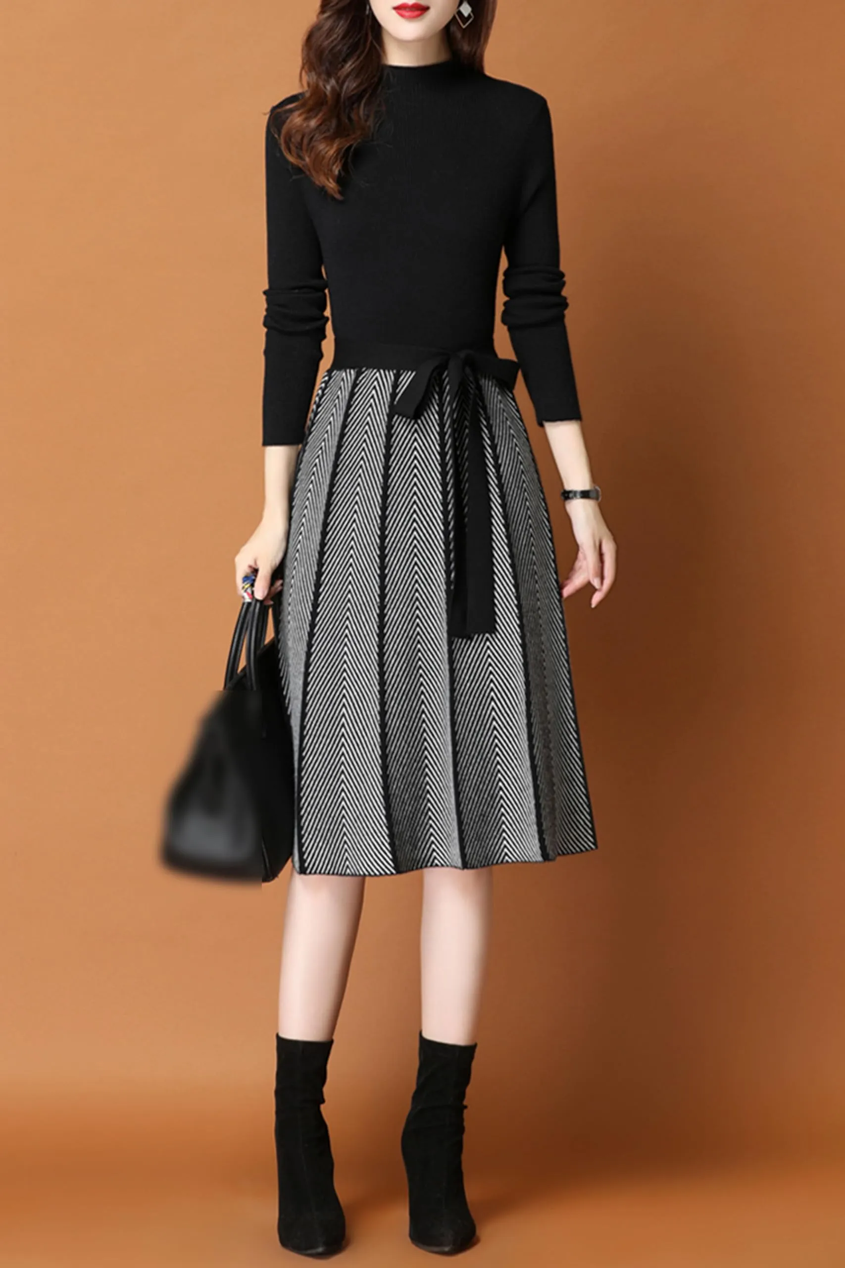 BK-Elegant Knit Pullover Midi Dress