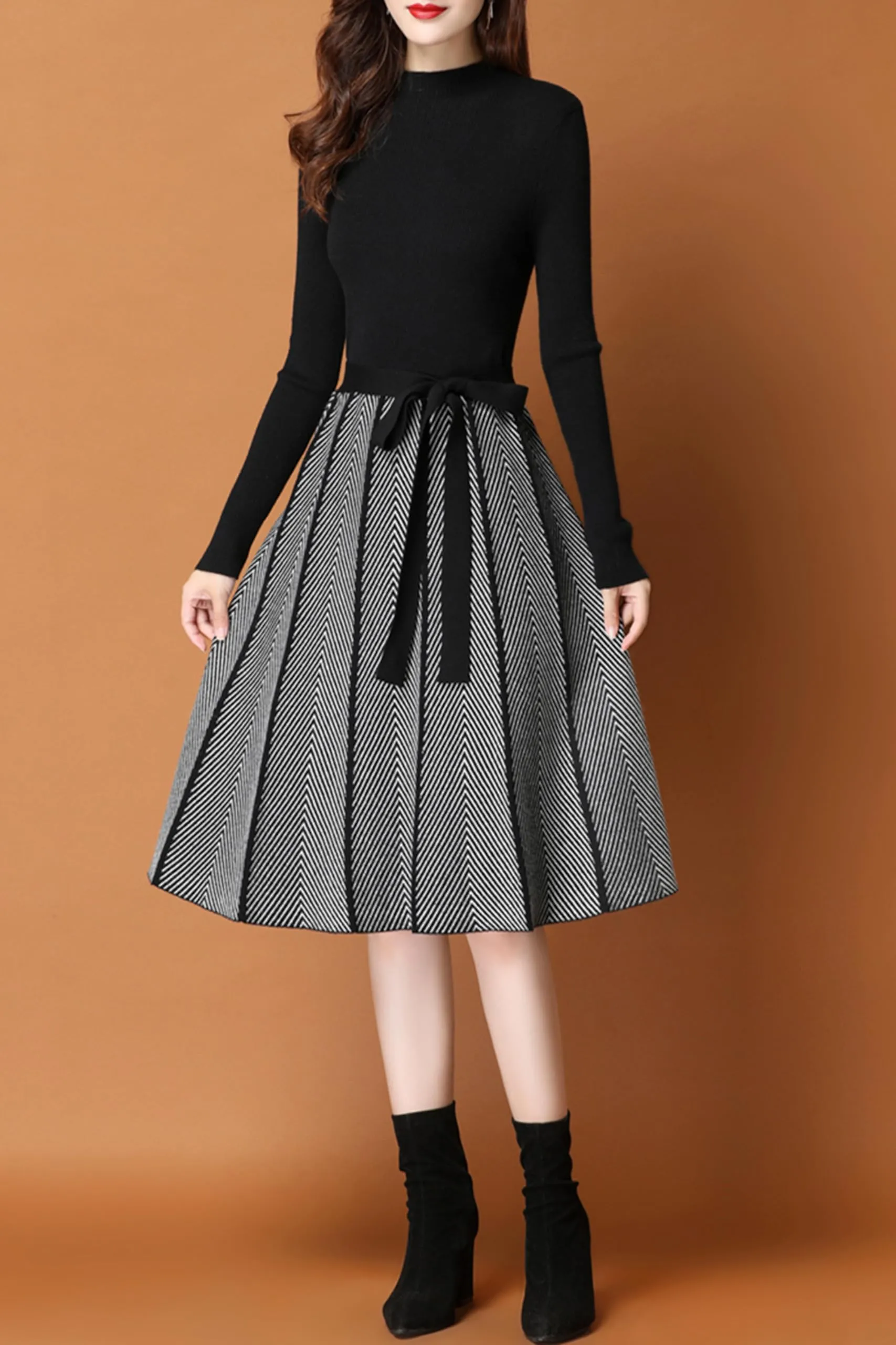 BK-Elegant Knit Pullover Midi Dress