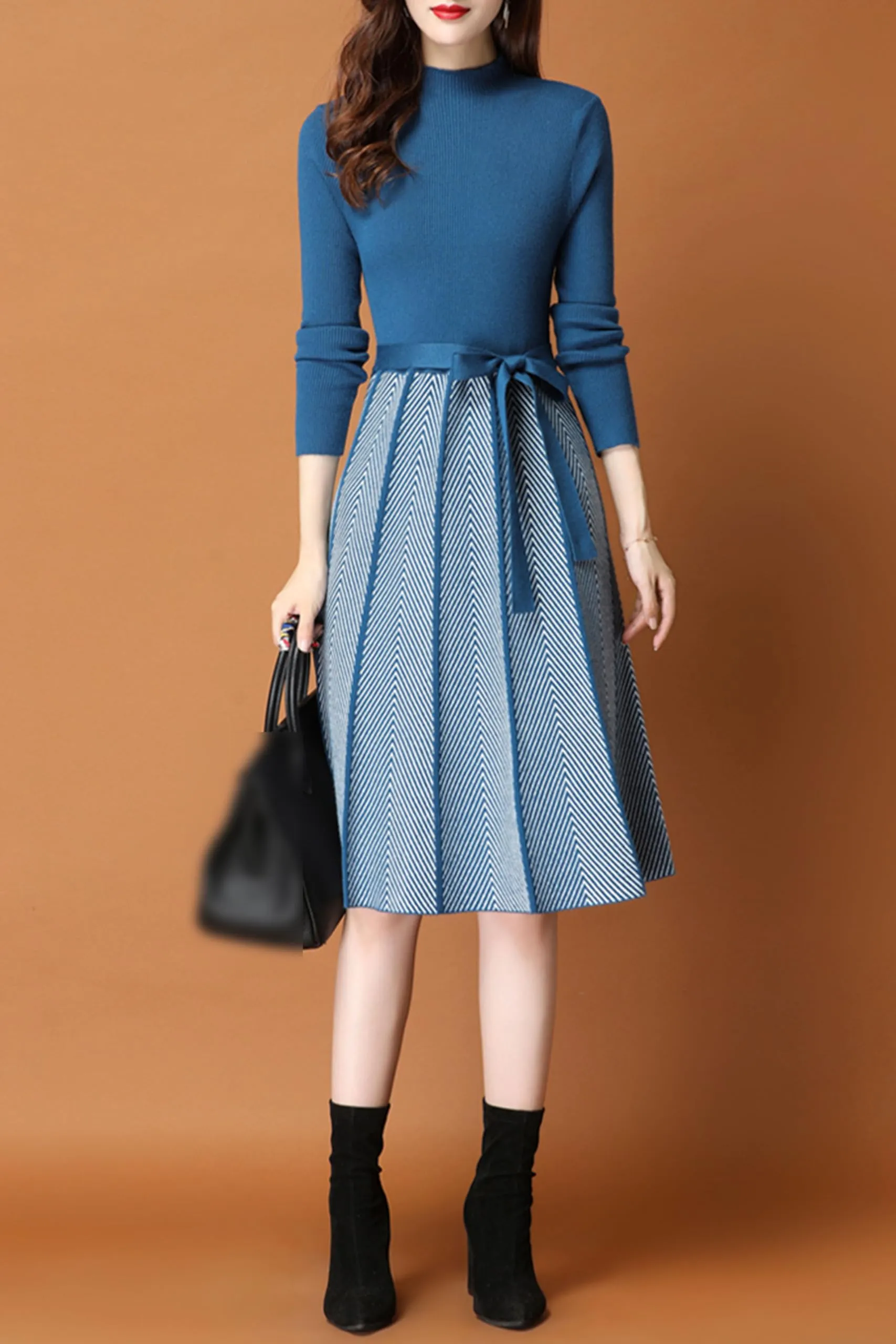 BK-Elegant Knit Pullover Midi Dress