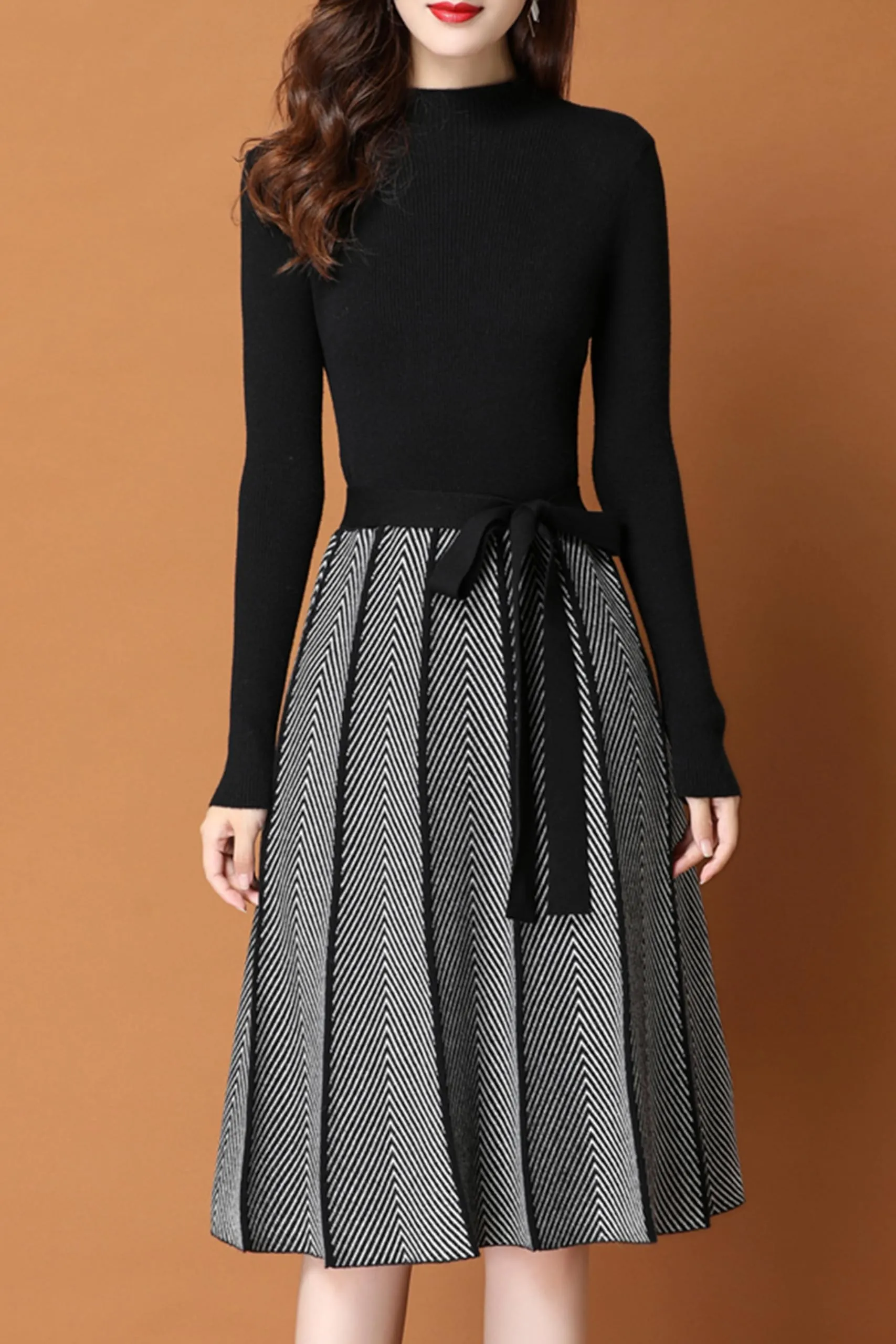 BK-Elegant Knit Pullover Midi Dress