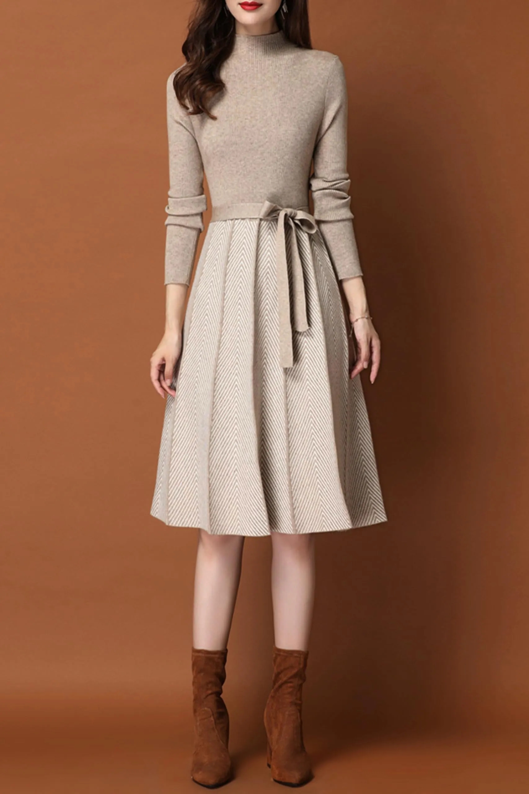 BK-Elegant Knit Pullover Midi Dress