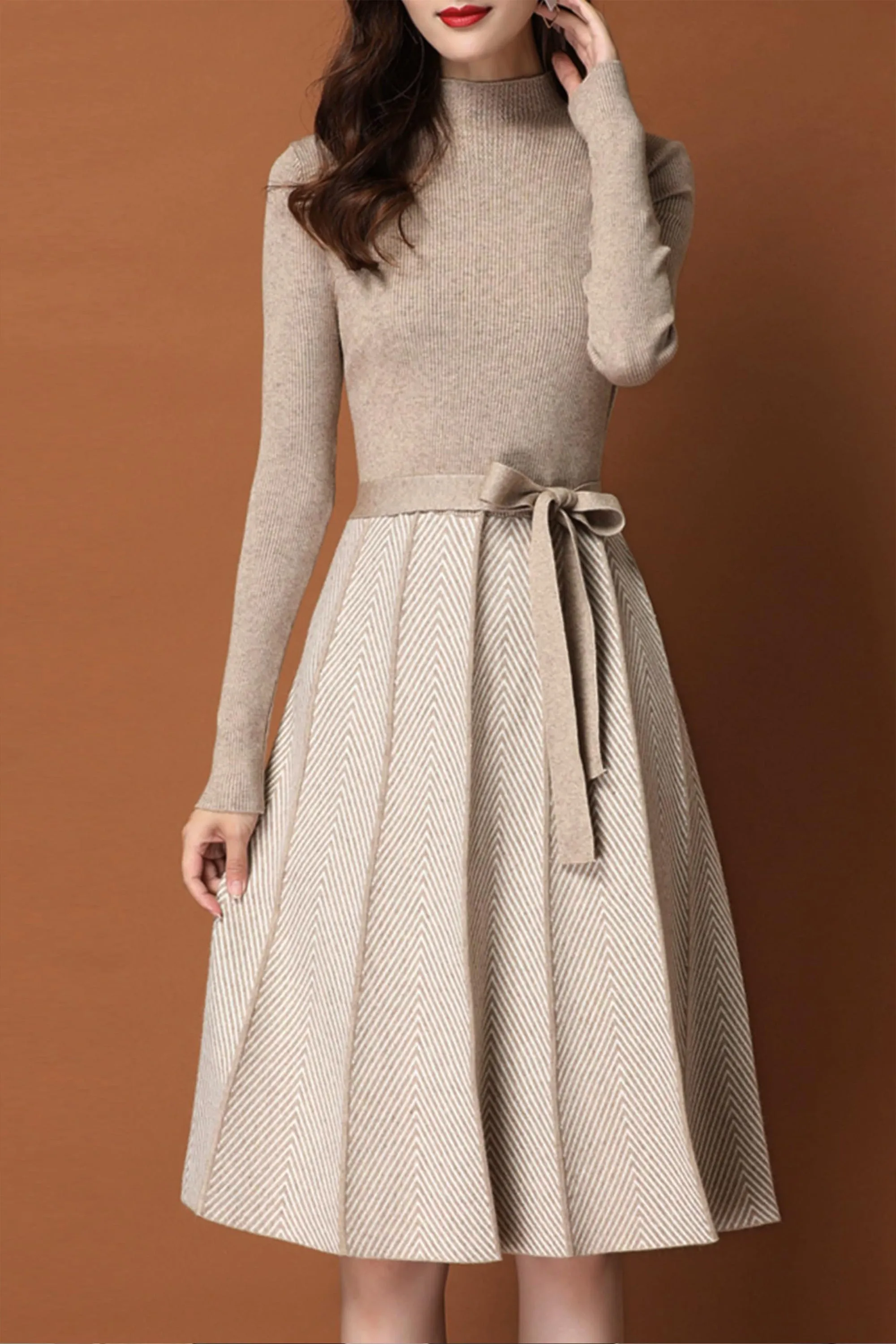 BK-Elegant Knit Pullover Midi Dress