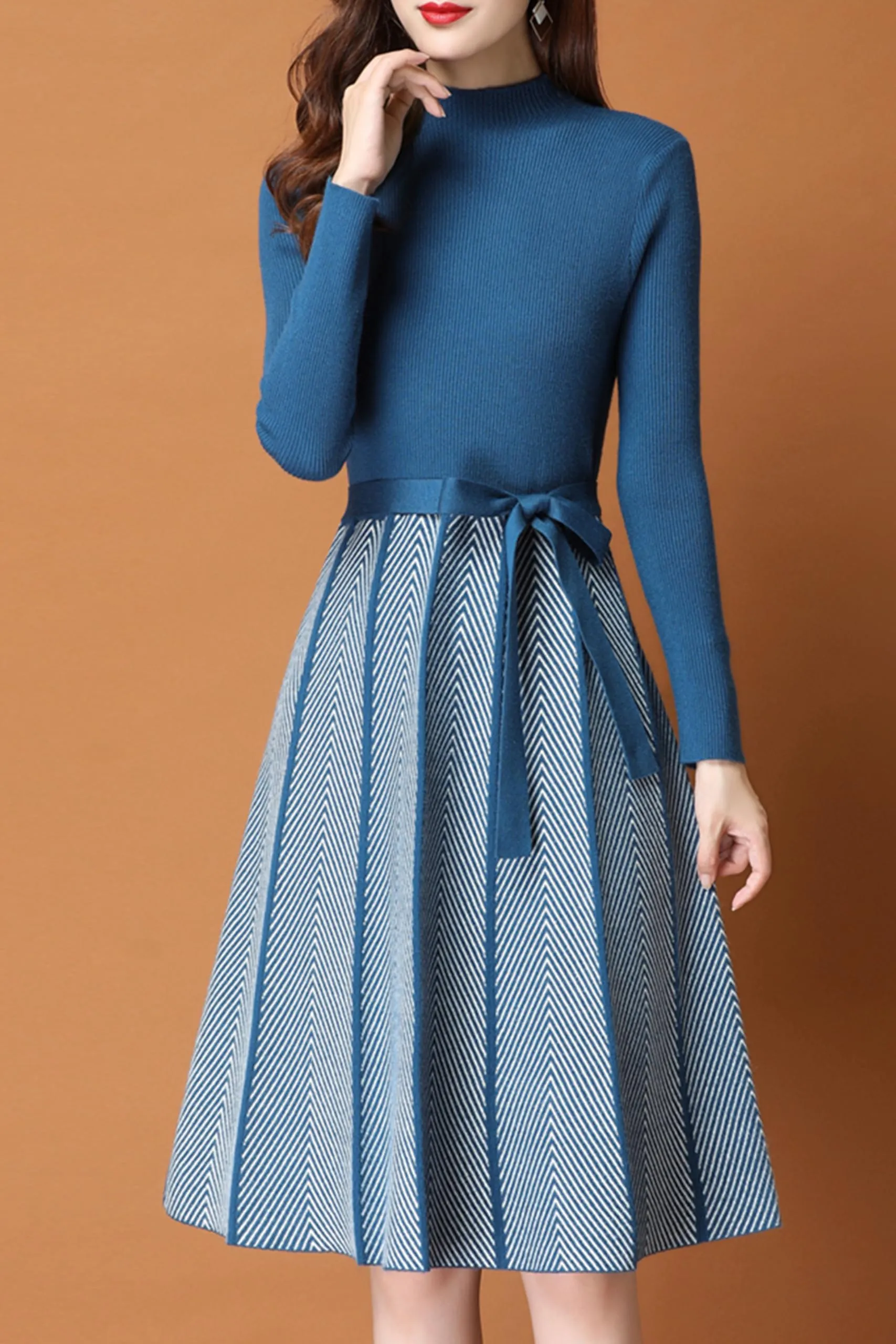 BK-Elegant Knit Pullover Midi Dress