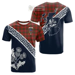 Bruce Tartan Cotton T-shirt Featuring Thistle and Scotland Map