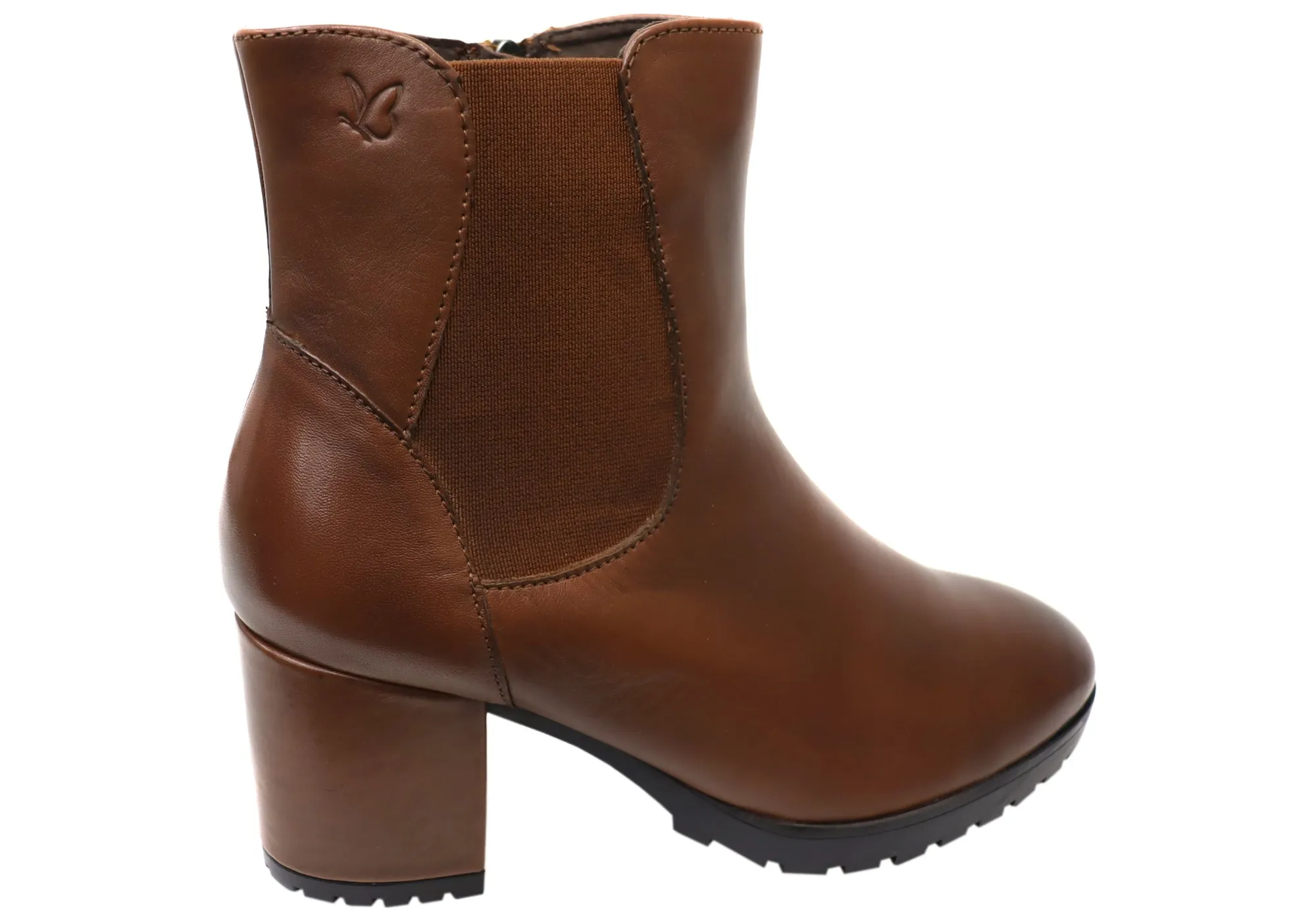Caprice Jessie Womens Extra Wide Comfort Mid Heel Leather Ankle Boots