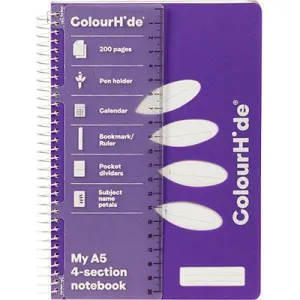 Colourhide My 4-Section Notebook 200 Page A5 Purple