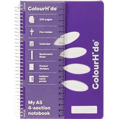 Colourhide My 4-Section Notebook 200 Page A5 Purple