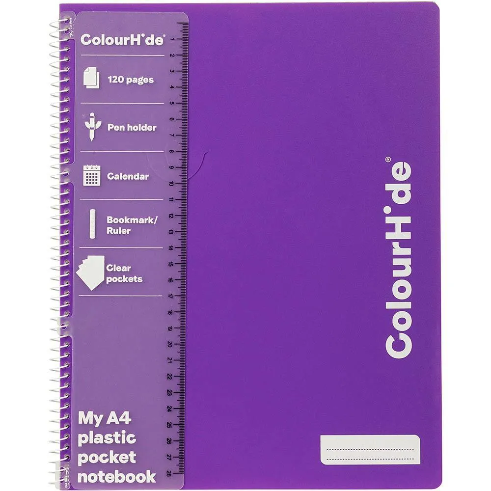Colourhide Notebook With Pockets 120 Page A4 Purple
