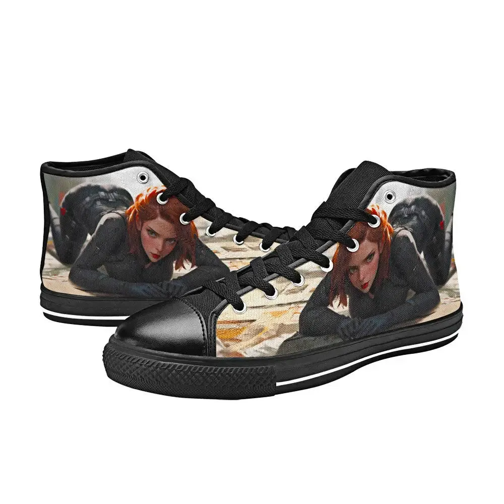 Cute Black Widow Shoes High Top Sneakers for Kids and Adults