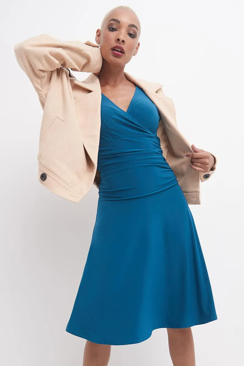 Form-fitting 3/4 Sleeve Dress with Ruching