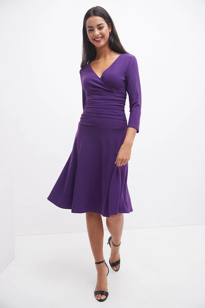 Form-fitting 3/4 Sleeve Dress with Ruching