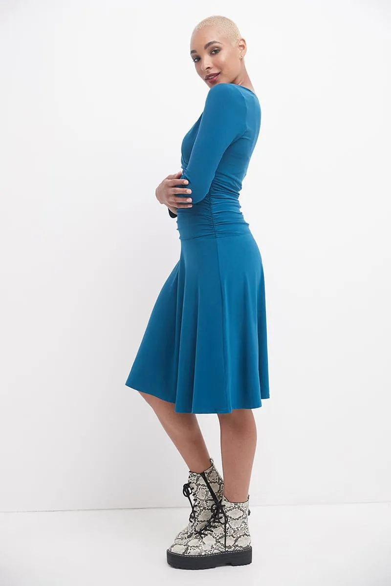 Form-fitting 3/4 Sleeve Dress with Ruching
