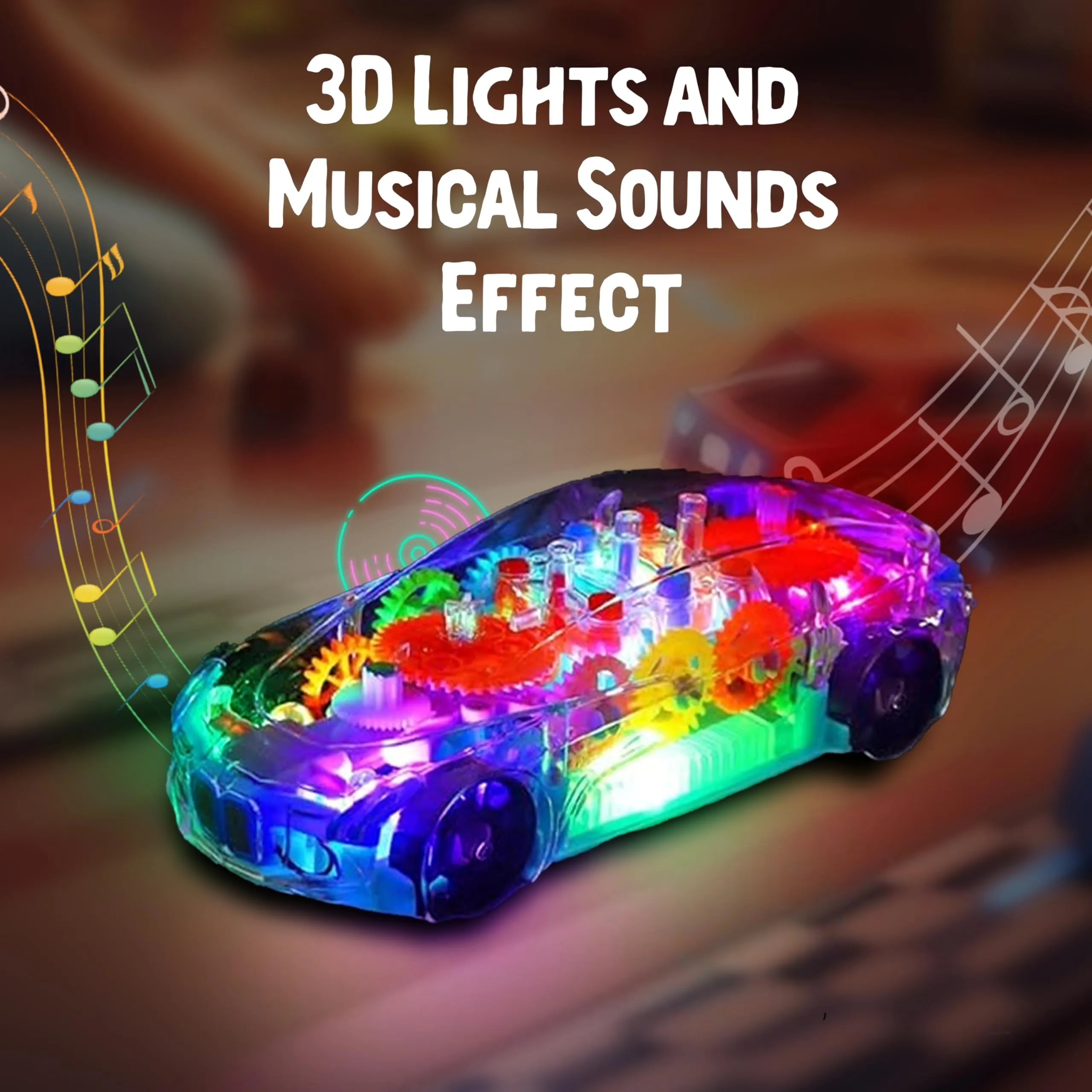 Gooyo GY388-48 3D Concept Gear Car Toy with 3D Lights and Musical Sounds Effect | Bump N' Go Action Car for Kids/Girls/Boys | Multi Color, Power Source: 3xAA Battery (Not Included)