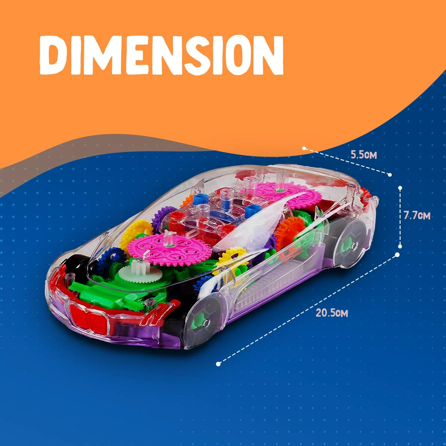 Gooyo GY388-48 3D Concept Gear Car Toy with 3D Lights and Musical Sounds Effect | Bump N' Go Action Car for Kids/Girls/Boys | Multi Color, Power Source: 3xAA Battery (Not Included)