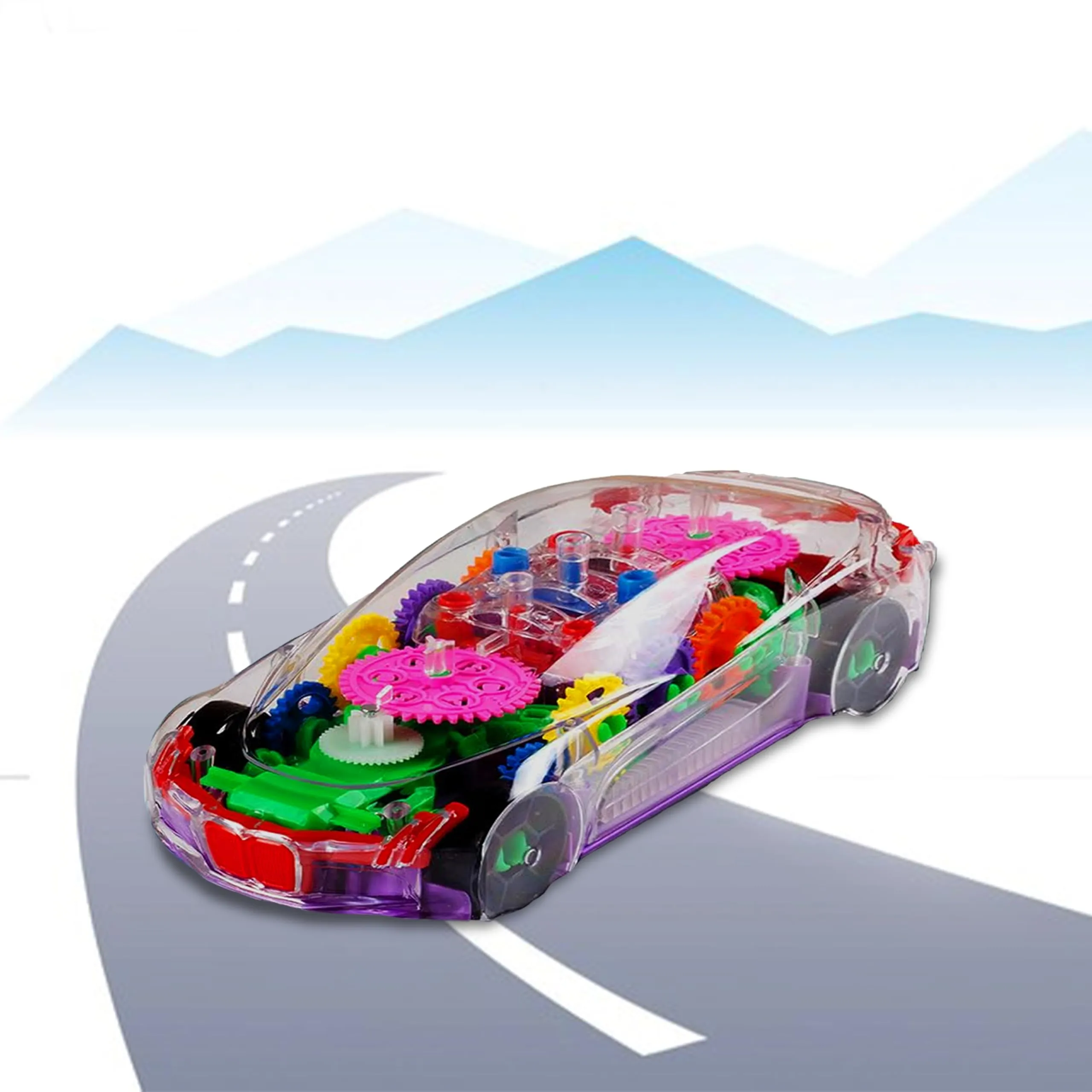 Gooyo GY388-48 3D Concept Gear Car Toy with 3D Lights and Musical Sounds Effect | Bump N' Go Action Car for Kids/Girls/Boys | Multi Color, Power Source: 3xAA Battery (Not Included)