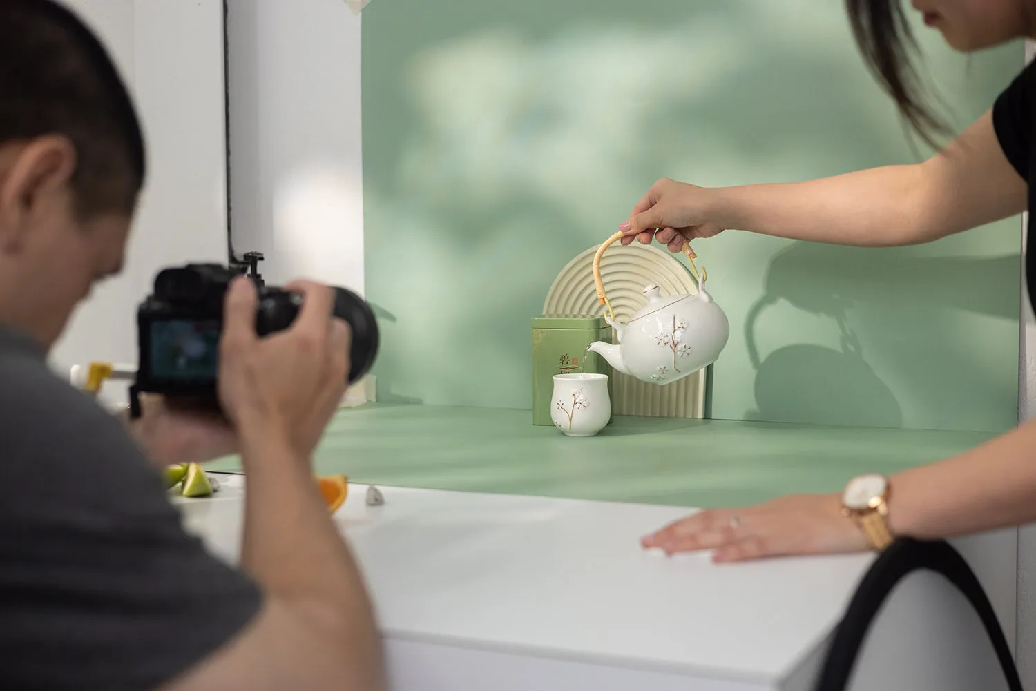 Grooved Arch Wave Photography Styling Handmade Plaster Props - 4 Pack (Matcha Green)