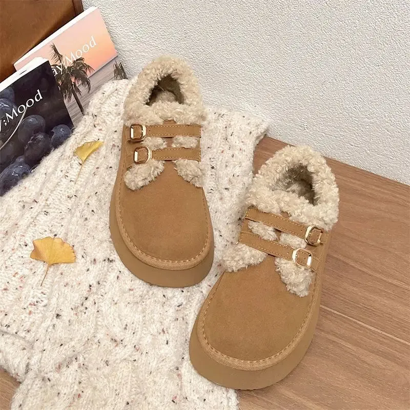 Hnzxzm Winter Women's Keep Warm Platform Cotton Shoes Fashion Buckle Low Top Sneakers for Women Outdoor Casual Plus Velvet Snow Boots