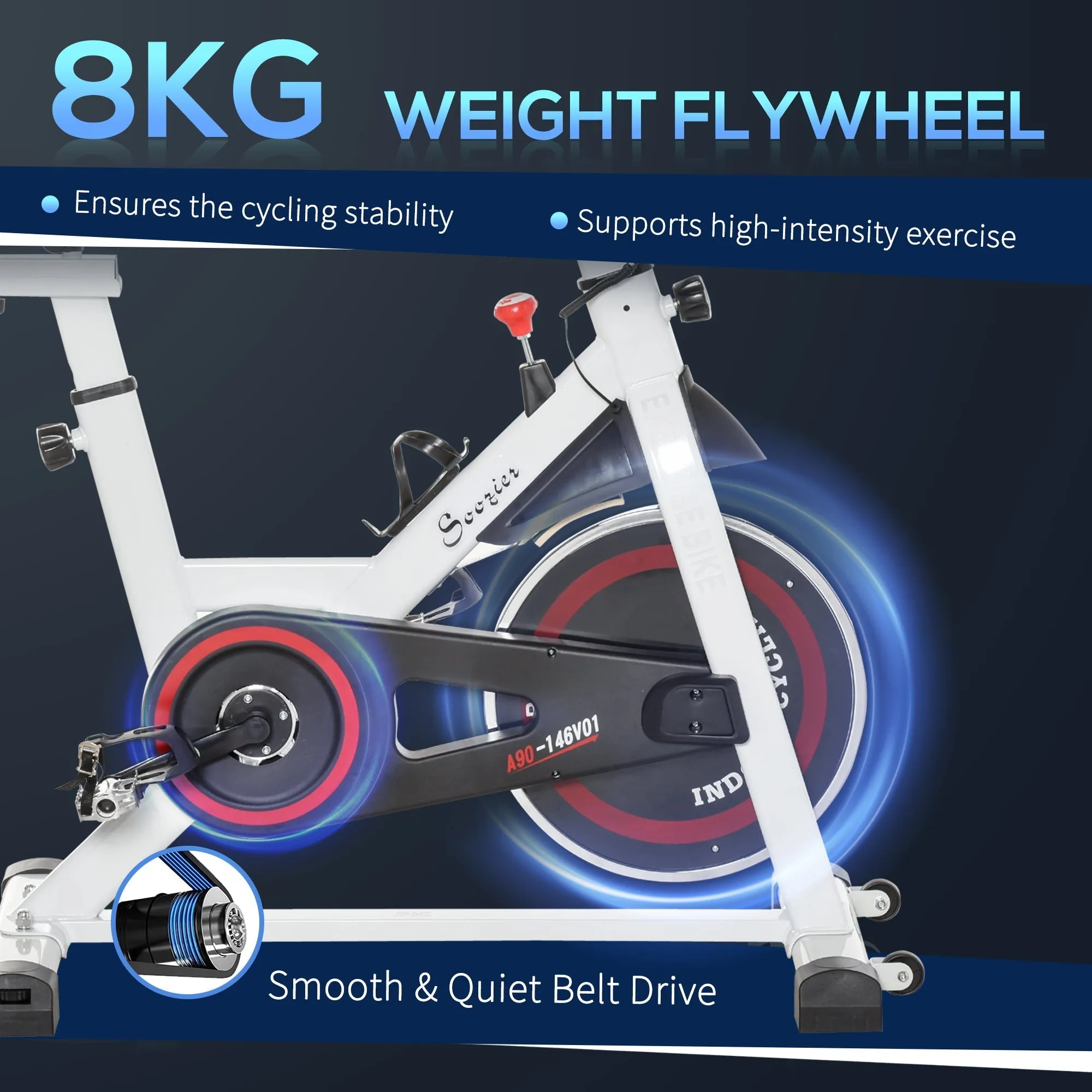 Homcom Exercise Cycling Bike Indoor Stationary Cardio Workout Fitness Racing Machine W/ Adjustable Resistance