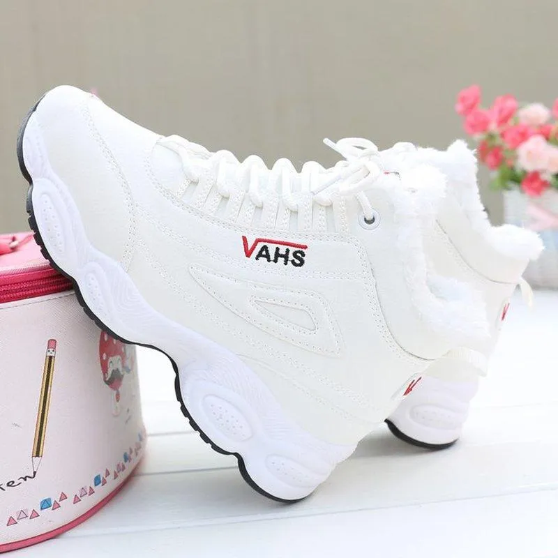 Joskaa New Autumn Sneakers Woman Vulcanized Shoes Suede Female PU Leather Outdoor Lace-Up Plus Hair Thicken Sneakers Women 1119