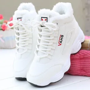 Joskaa New Autumn Sneakers Woman Vulcanized Shoes Suede Female PU Leather Outdoor Lace-Up Plus Hair Thicken Sneakers Women 1119