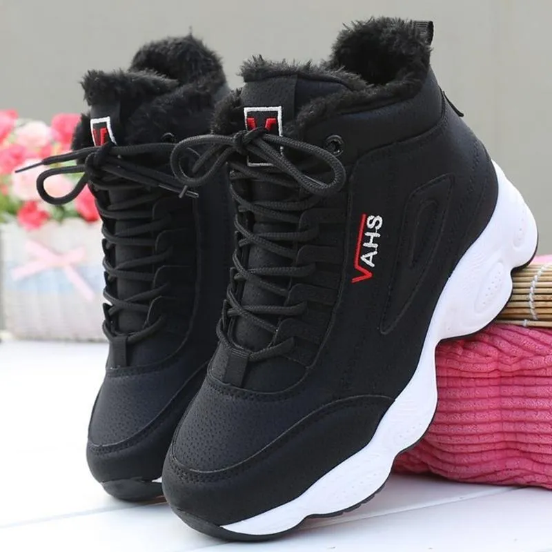 Joskaa New Autumn Sneakers Woman Vulcanized Shoes Suede Female PU Leather Outdoor Lace-Up Plus Hair Thicken Sneakers Women 1119