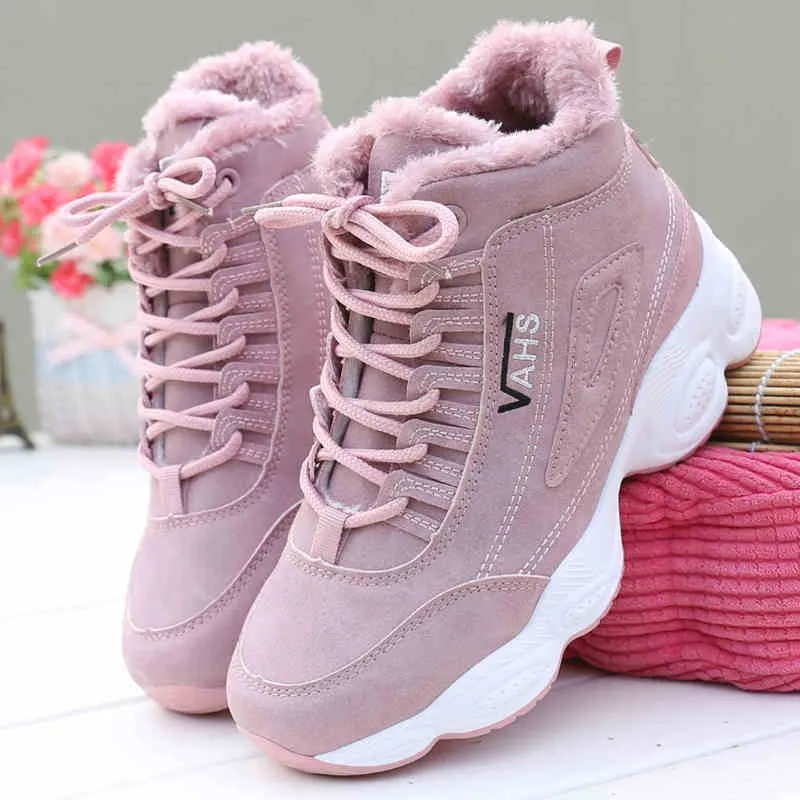 Joskaa New Autumn Sneakers Woman Vulcanized Shoes Suede Female PU Leather Outdoor Lace-Up Plus Hair Thicken Sneakers Women 1119