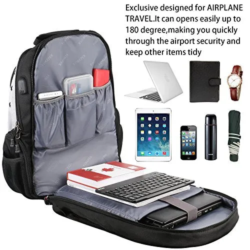 Large Laptop Backpack,Durable Computer Travel Back Pack With Waterproof Rain Cover & Usb Charging